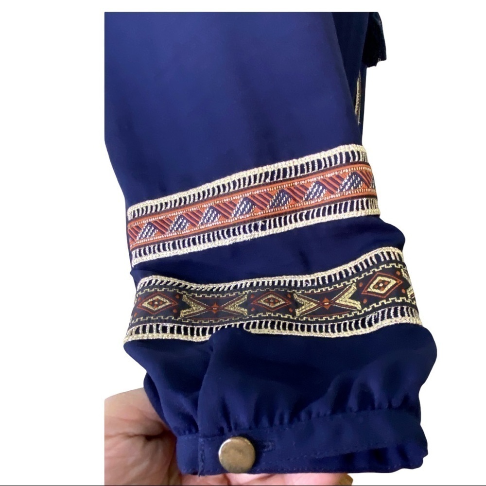 Chico's Blue Boho Tassel Tie Long Sleeve Blouse Small - Picture 5 of 10